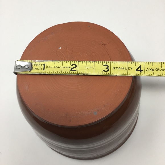 Hand Thrown Earthenware Ceramic Red Black Rimmed Bowl Cachepot Vase Planter - Picture 16 of 16